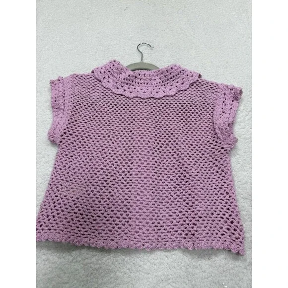 Free People Crochet Top Women Lily Lilac Collared Preppy Boho Retro Small NWT - Picture 8 of 11
